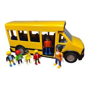 Playmobil School Bus and 6 Playmobil Action Figures with Lights
